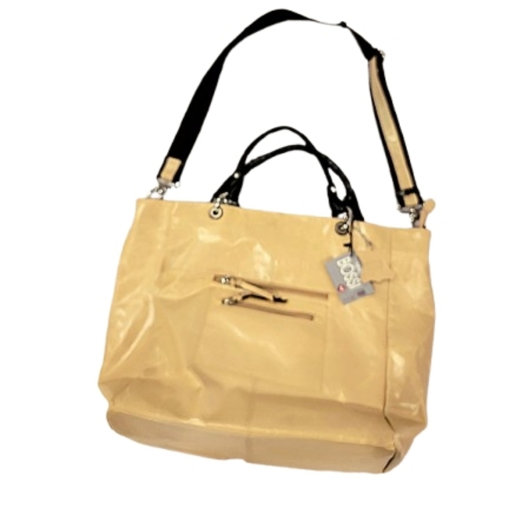 Nino Bossi Genuine Leather Tote Bag Beige LChic Beige Handbag with Black Accents - Picture 10 of 10